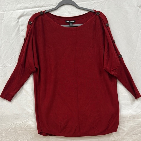 Cable & Gauge Rust Button-Shoulder Knit Top - Picture 1 of 4